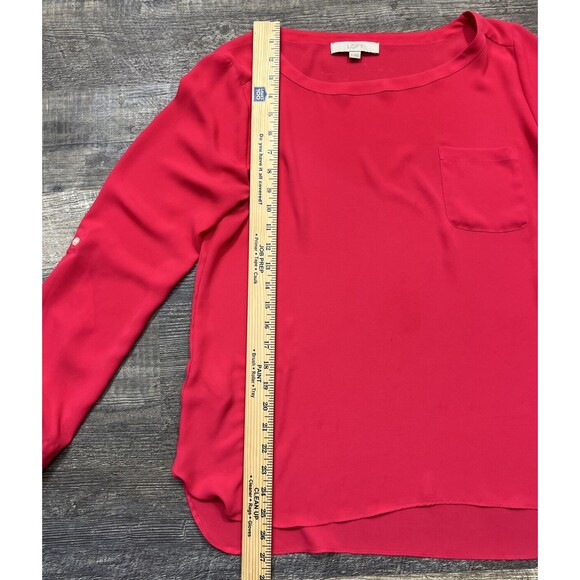Ann Taylor LOFT Size M Solid Hot Pink Long Sleeve Boat Neck Pullover Blouse - Picture 7 of 11